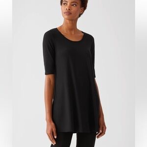 EILEEN FISHER Fine Jersey Scoop Neck Tunic Black Minimalist Modern Size Medium